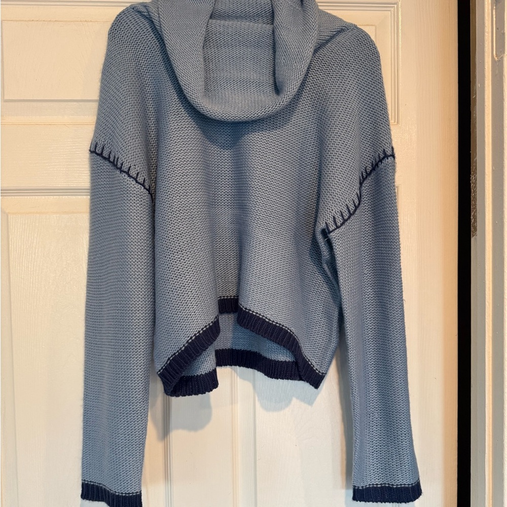 Women's Blue Sweater Cowl Neck
